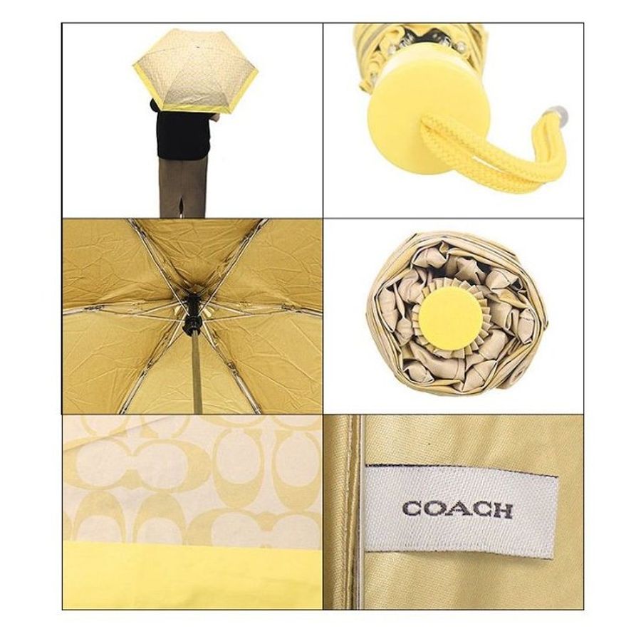 【COACH】滿版LOGO抗UV折疊傘-卡其色-1
