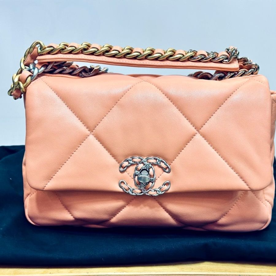 全新 CHANEL 成色基本全新 粉金19bag小號肩背斜背包26*16*7.5 配件塵袋-10