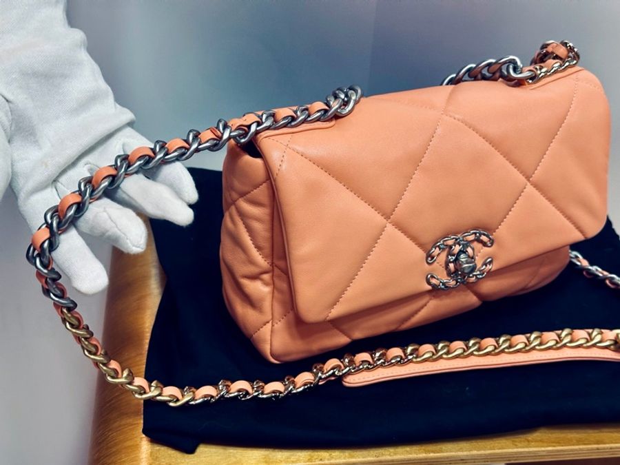 全新 CHANEL 成色基本全新 粉金19bag小號肩背斜背包26*16*7.5 配件塵袋-23