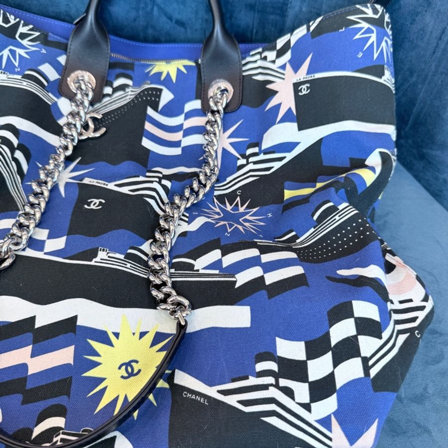 Chanel✨2019C 牛仔布郵輪塗鴉沙灘包購物包托特包 27開-2