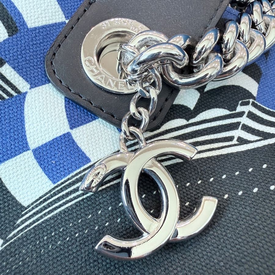 Chanel✨2019C 牛仔布郵輪塗鴉沙灘包購物包托特包 27開-4