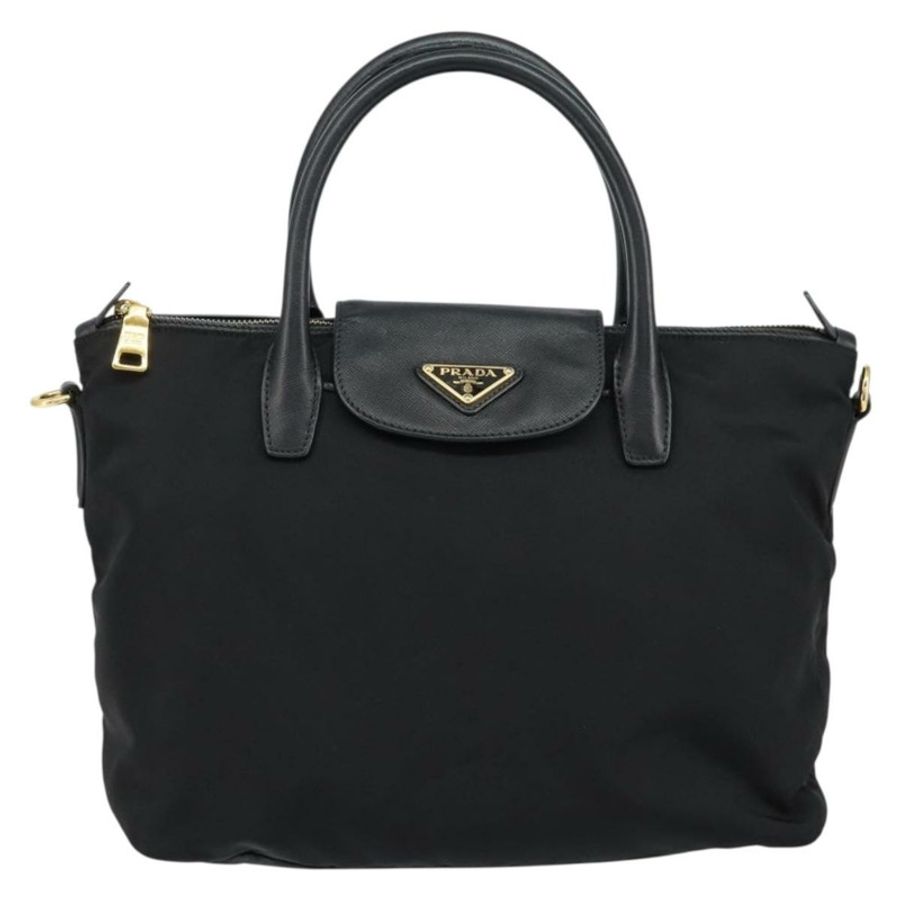 【日本直送】PRADA 尼龍手提包 黑色 金色 正品 148636-12
