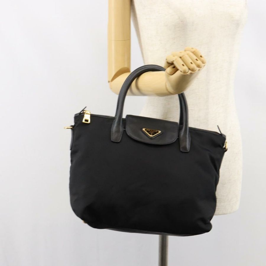 【日本直送】PRADA 尼龍手提包 黑色 金色 正品 148636-25