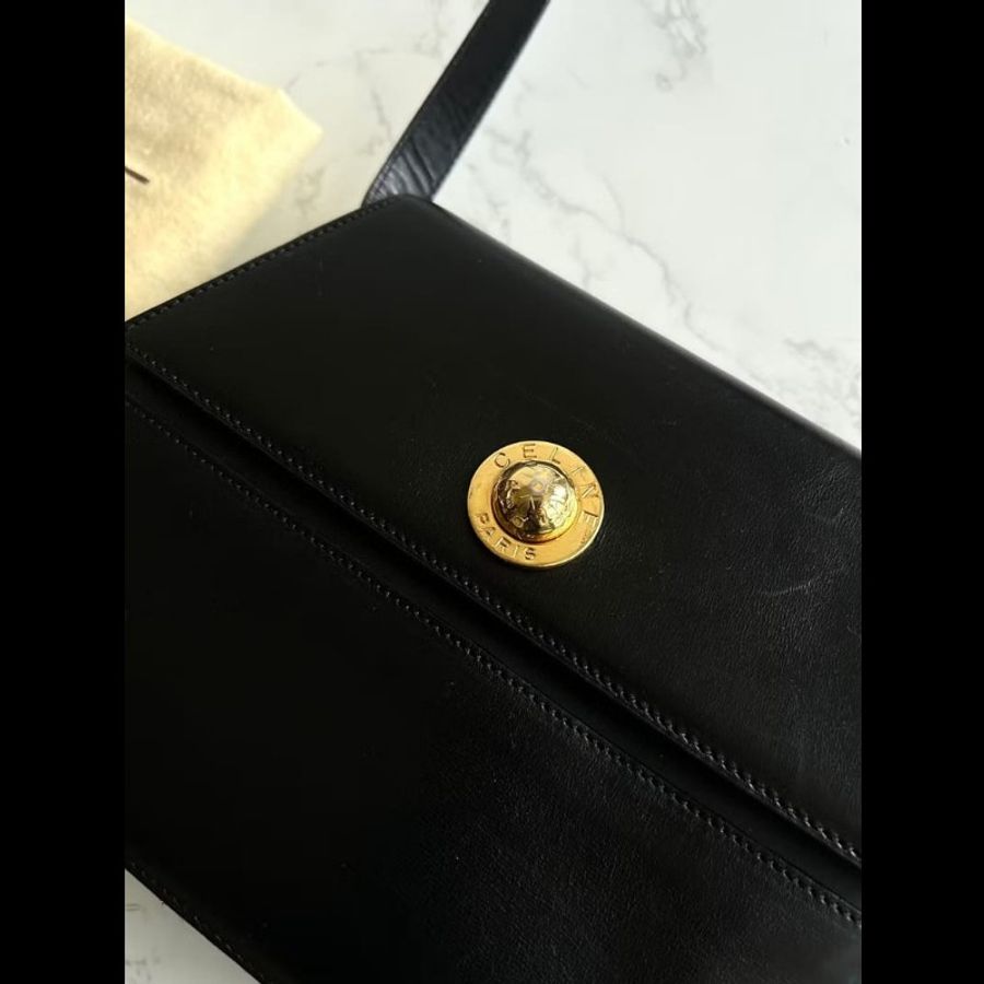【LA LUNE】稀有中古包 Celine黑金星球幾何盒子包 斜背包 單肩包 側背包古董-5