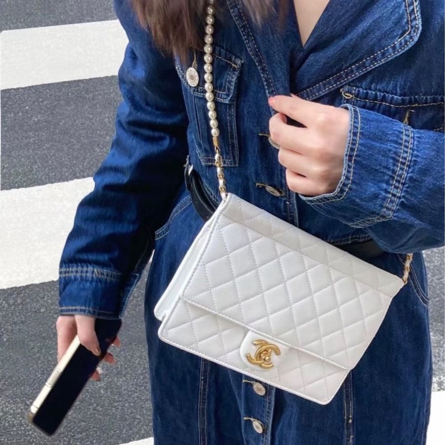 【97新 ✨ 全網最低價!】Chanel 香奈兒 Woc 白金珍珠鏈條包 27開 (下單前先詢問庫存❗️)-1