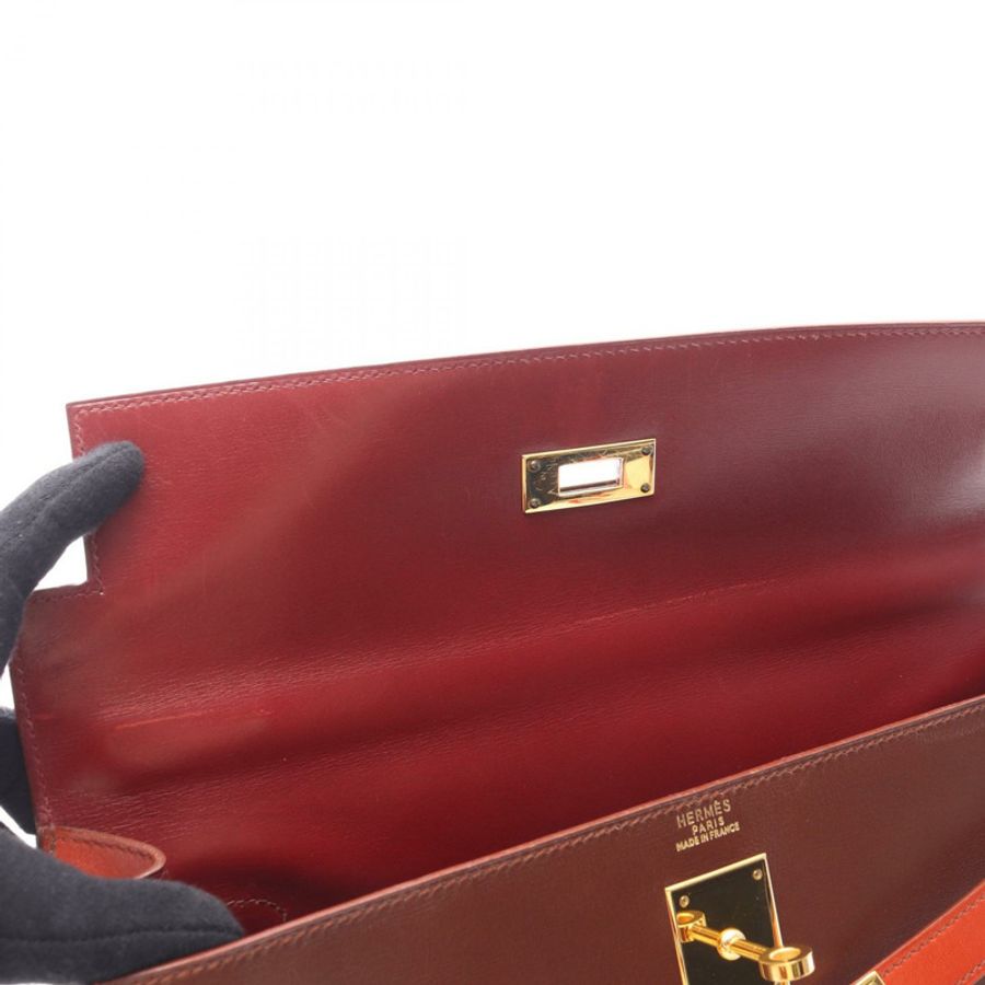 愛馬仕 Kelly 32 三色肩背包 Z 小牛皮 Brique Rouge H GHW 二手-12
