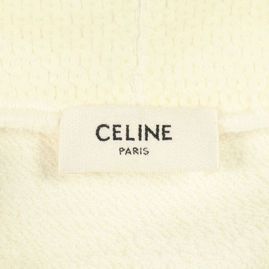 CELINE 亮片 Logo 連帽衛衣,純棉材質,白色/黑色,二手男款 XS 碼-2