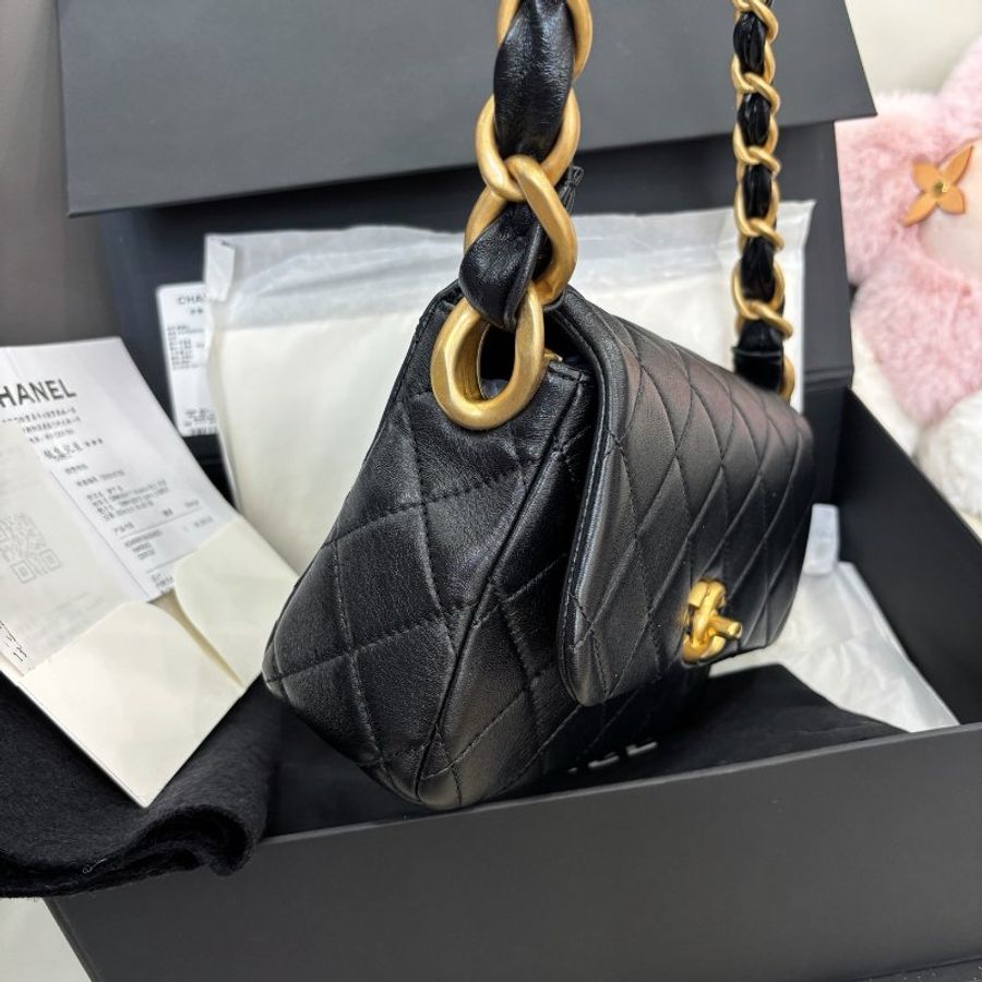 閒置新 香奈兒/Chanel 黑金羊皮菱格紋腋下包粗鏈條 芯片款-1