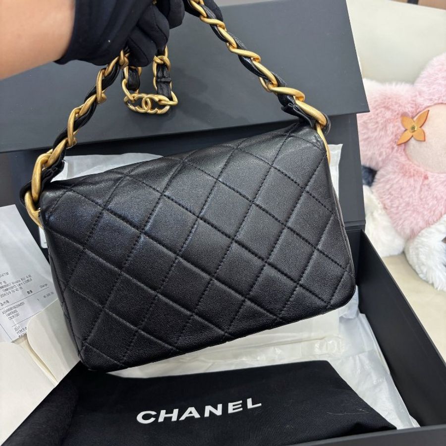 閒置新 香奈兒/Chanel 黑金羊皮菱格紋腋下包粗鏈條 芯片款-2