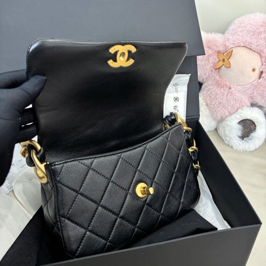 閒置新 香奈兒/Chanel 黑金羊皮菱格紋腋下包粗鏈條 芯片款-9