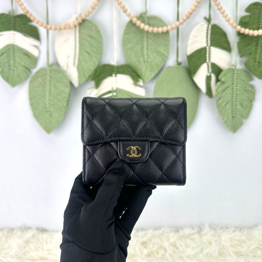 CHANEL 黑金荔皮牛皮三摺銀包 晶片款 全套有單-0