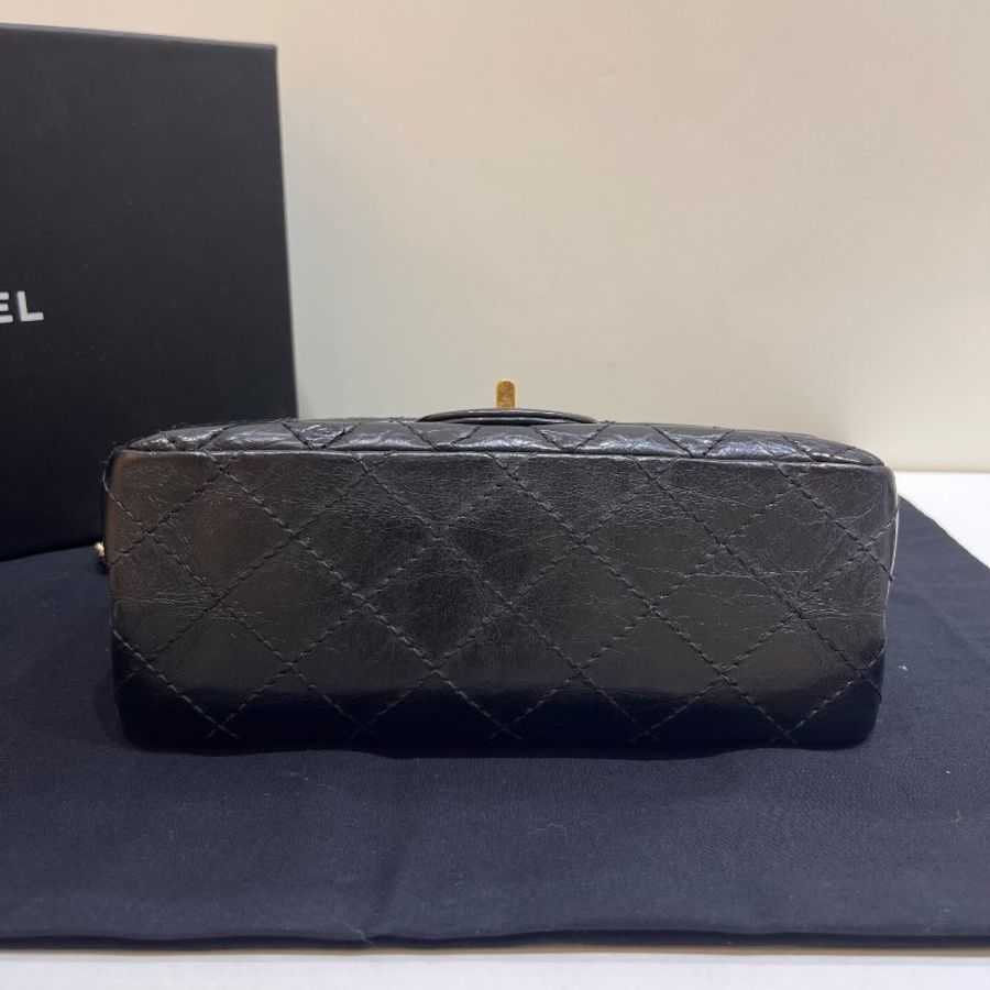 香奈兒/Chanel 黑金牛皮油蠟皮2.55迷你鏈條包-7