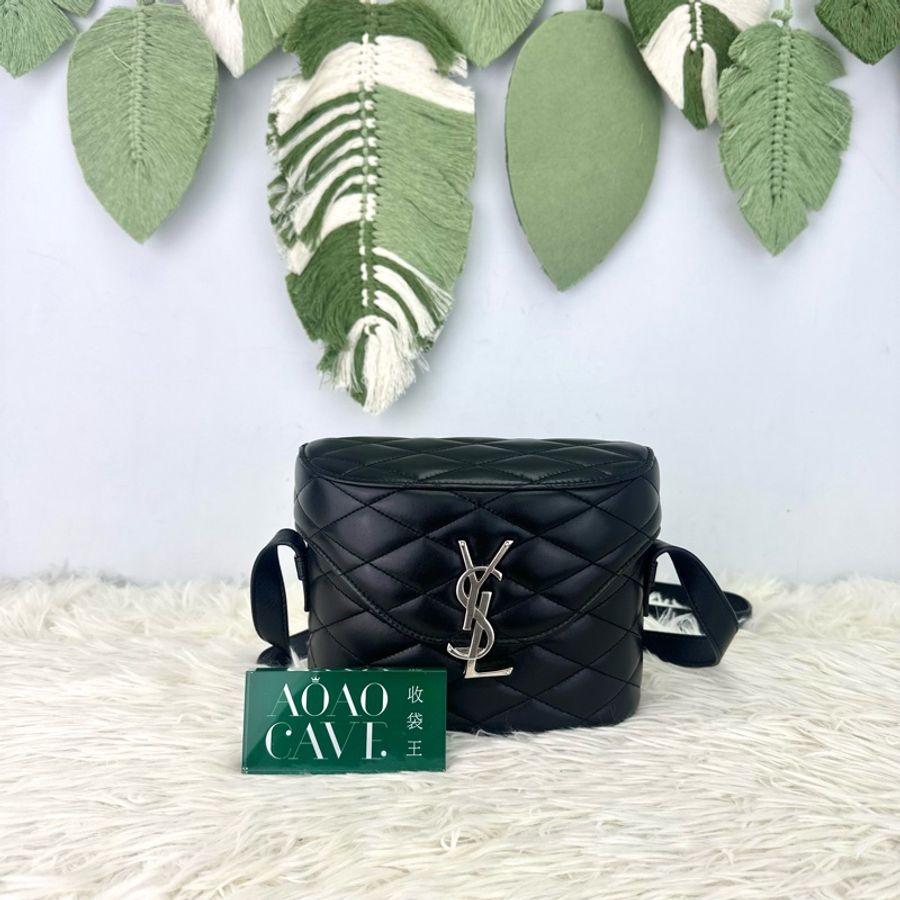 YSL JUNE BOX 黑銀羊皮盒子包 單肩斜肩包-0