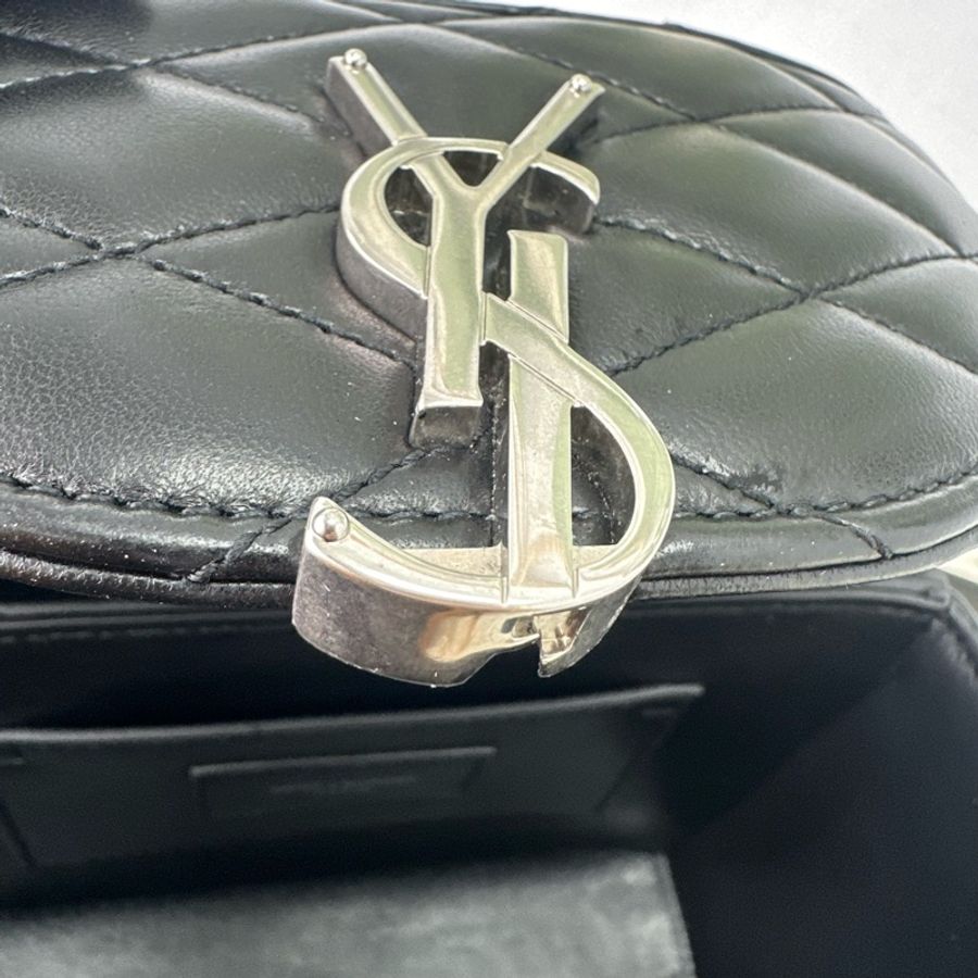 YSL JUNE BOX 黑銀羊皮盒子包 單肩斜肩包-20