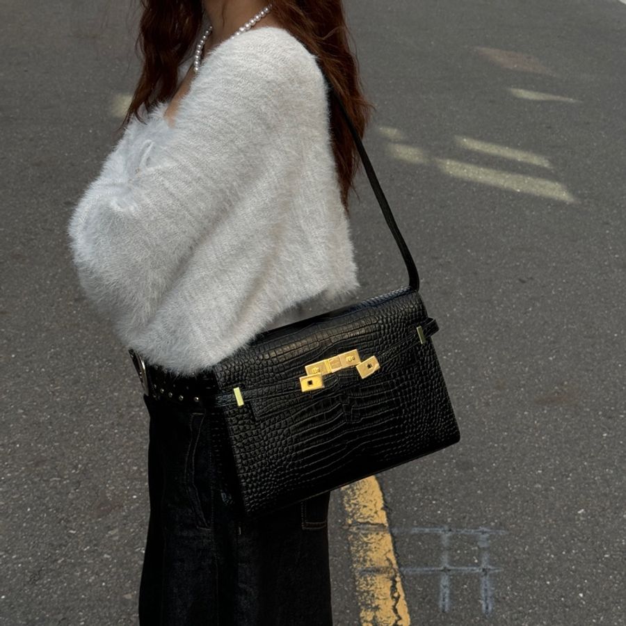 【全新品🎁】 YSL 聖羅蘭 黑金鱷魚紋 Kelly凱莉包(專櫃13.3萬)-3