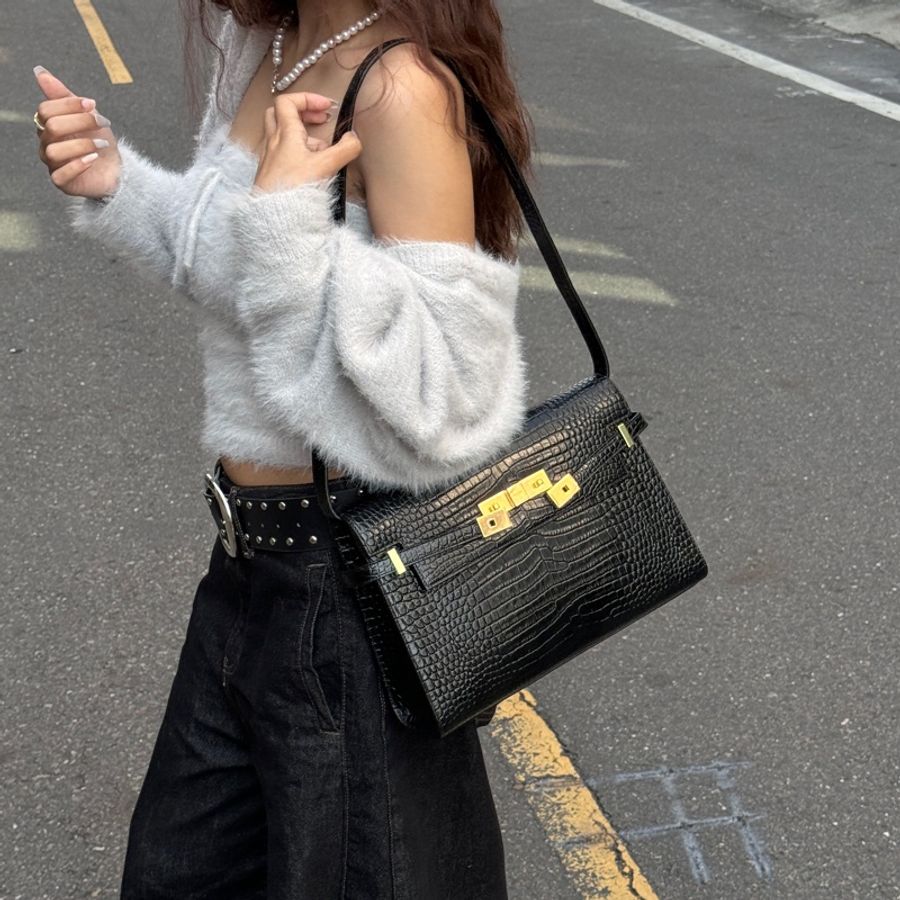 【全新品🎁】 YSL 聖羅蘭 黑金鱷魚紋 Kelly凱莉包(專櫃13.3萬)-12