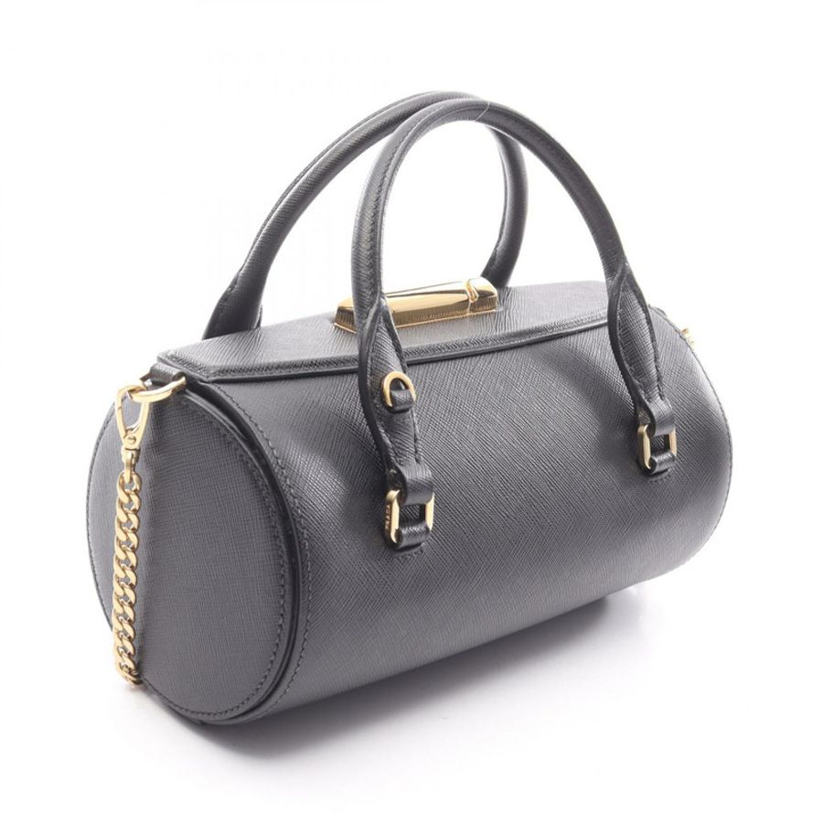 PRADA 圓筒形單肩斜背包,黑色 Saffiano 皮革,二手女款-1