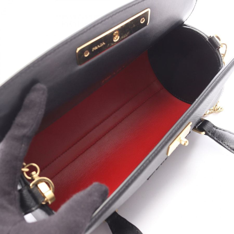 PRADA 圓筒形單肩斜背包,黑色 Saffiano 皮革,二手女款-2