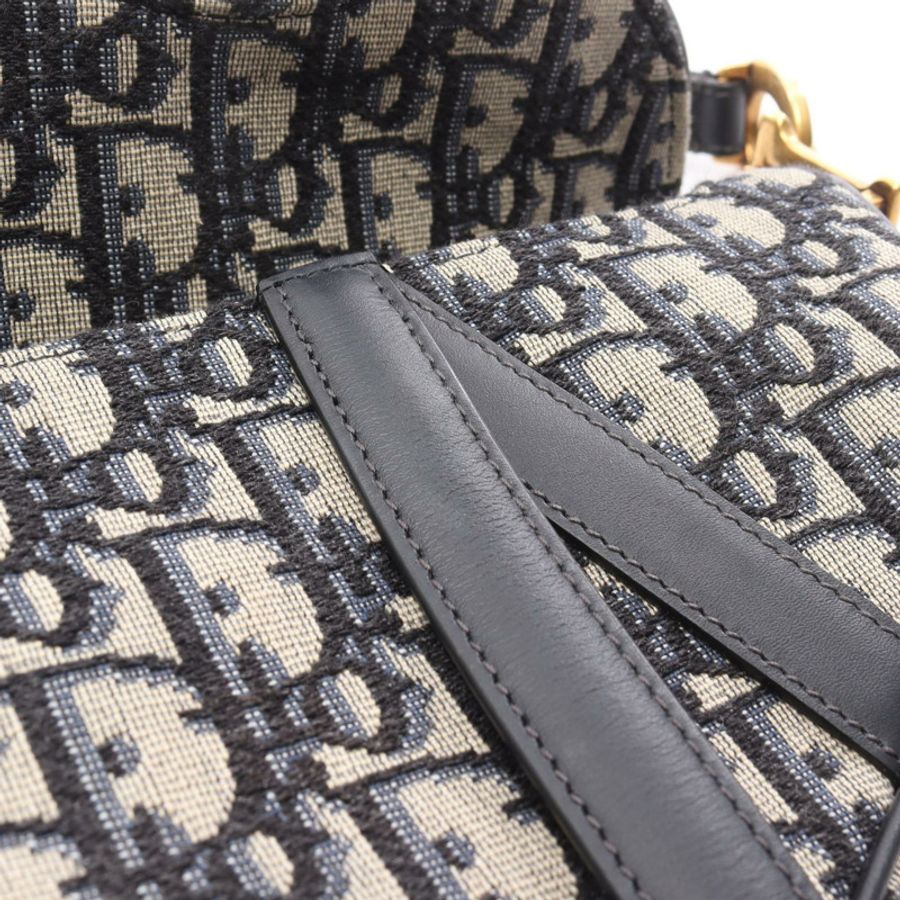 Christian Dior 迷你馬鞍包 Oblique 提花手提包 帆布皮革 海軍藍-5