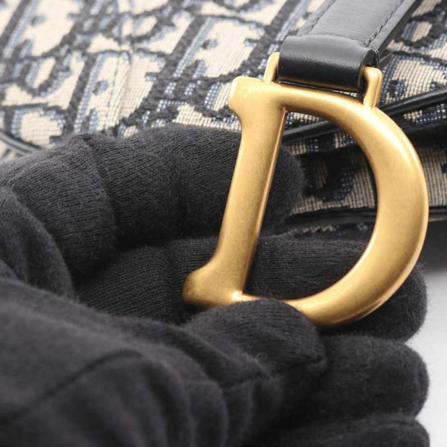 Dior 迷你馬鞍手提單肩包,提花帆布皮革,米色、海軍藍、黑色,二手-6