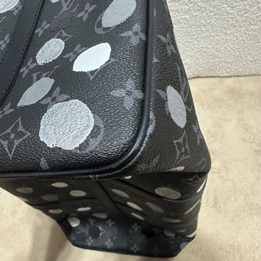 Louis Vuitton lv 限量款 老花草間彌生黑老花聯名款黑白灰點Keepall45旅行袋-11