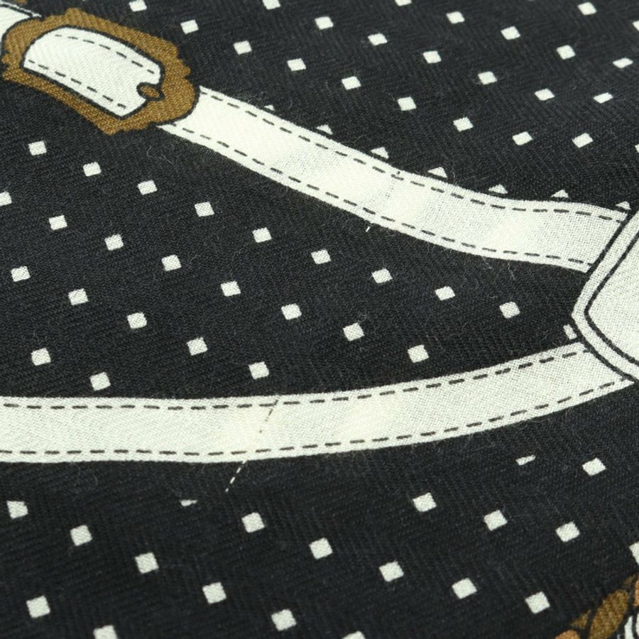 HERMES Carre 140 HARNAIS DE COUR Bandana 圍巾 echarpe 真絲羊絨 黑色 卡其色-4