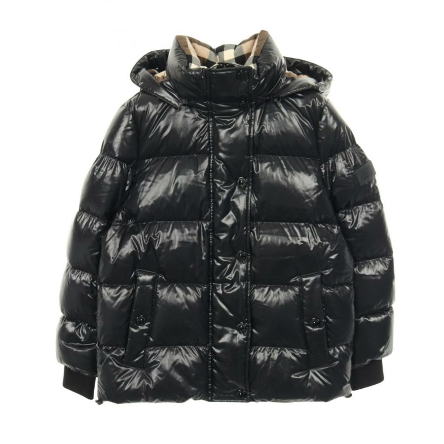 BURBERRY 可拆式logo貼花羽絨外套 #XS 連帽尼龍黑色二手-0