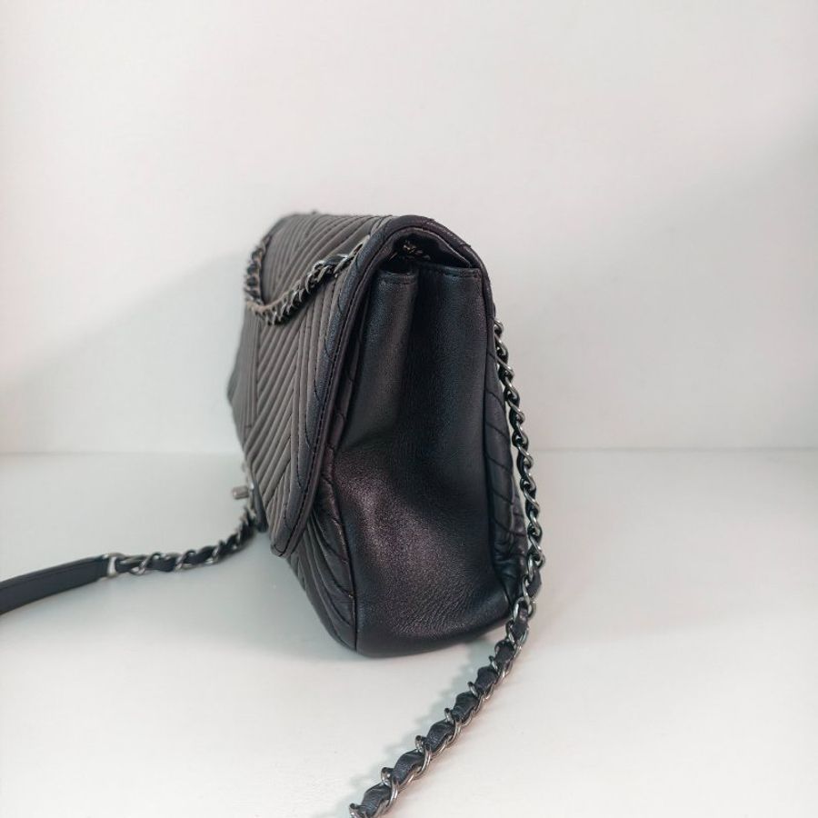 香奈兒/Chanel 羊皮CF中號黑銀腋下鏈條包-2