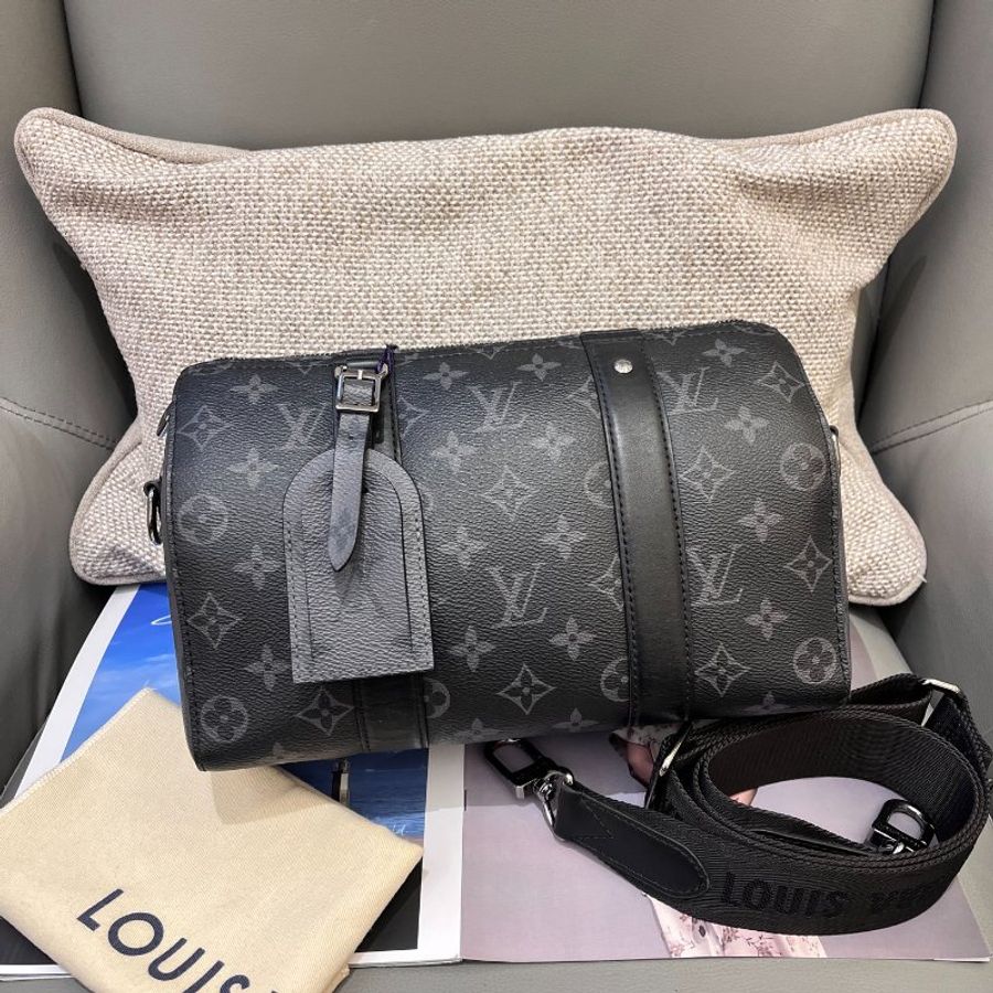 芯片款 路易威登/Louis Vuitton Keepall27黑武士黑花手提肩背包-5
