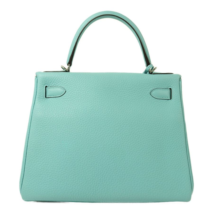 HERMES Togo皮革Kelly 28銀扣手挽肩背兩用袋Bleu Atoll-1