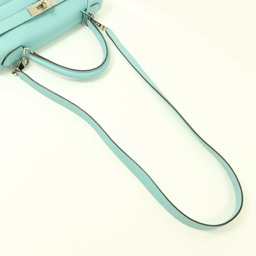 HERMES Togo皮革Kelly 28銀扣手挽肩背兩用袋Bleu Atoll-8