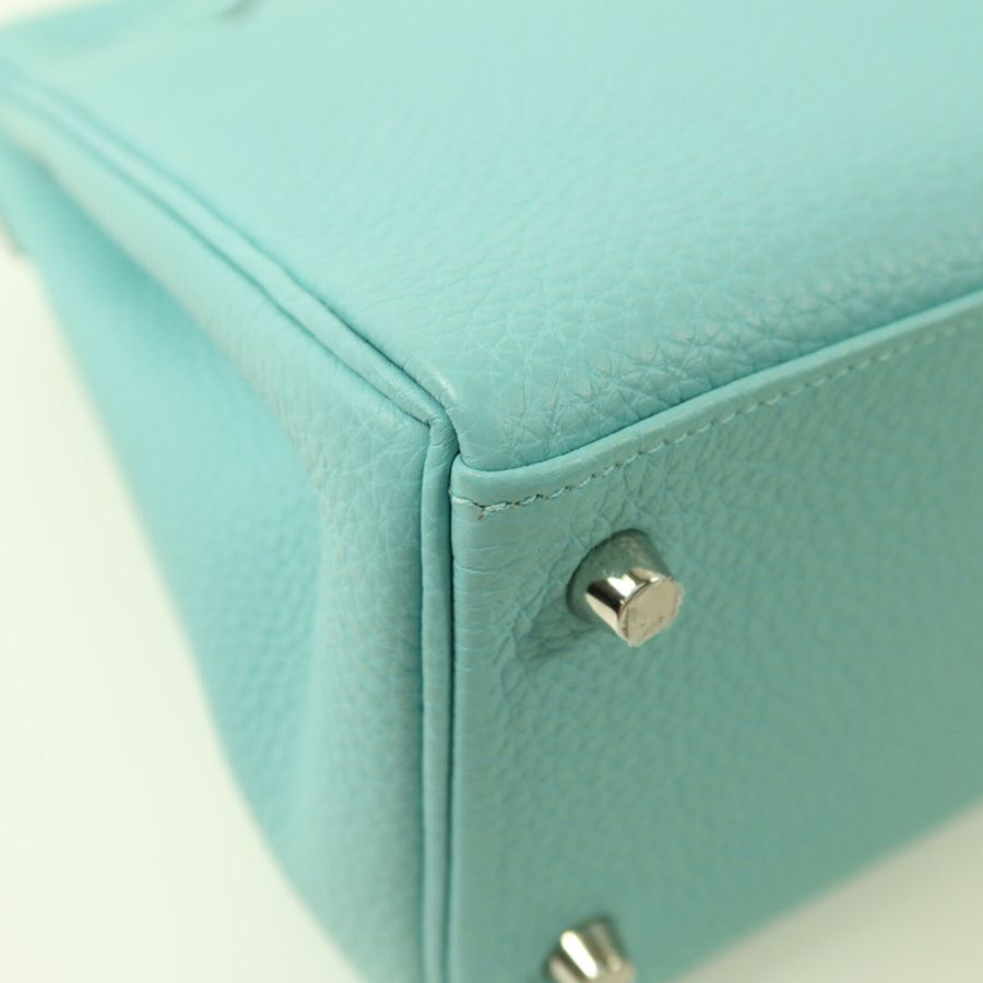 HERMES Togo皮革Kelly 28銀扣手挽肩背兩用袋Bleu Atoll-12