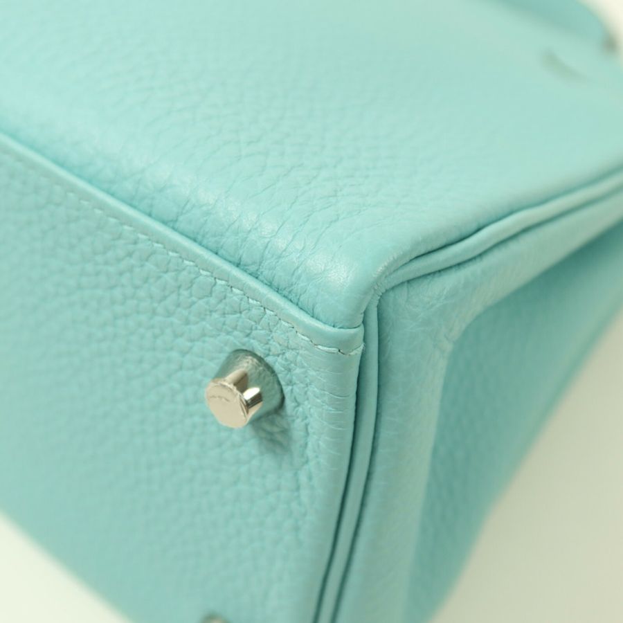 HERMES Togo皮革Kelly 28銀扣手挽肩背兩用袋Bleu Atoll-13