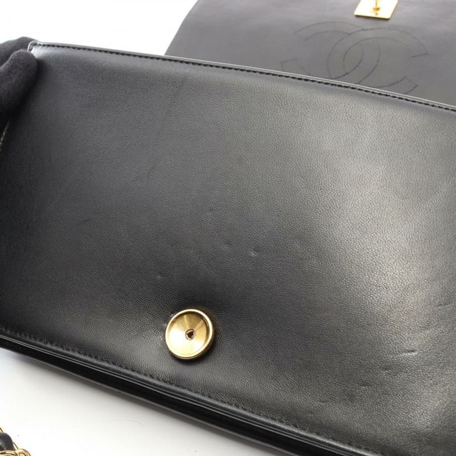香奈兒 (CHANEL) Matelasse 全翻蓋鏈條單肩背包 A03568 羊皮黑 二手 金色五金-6