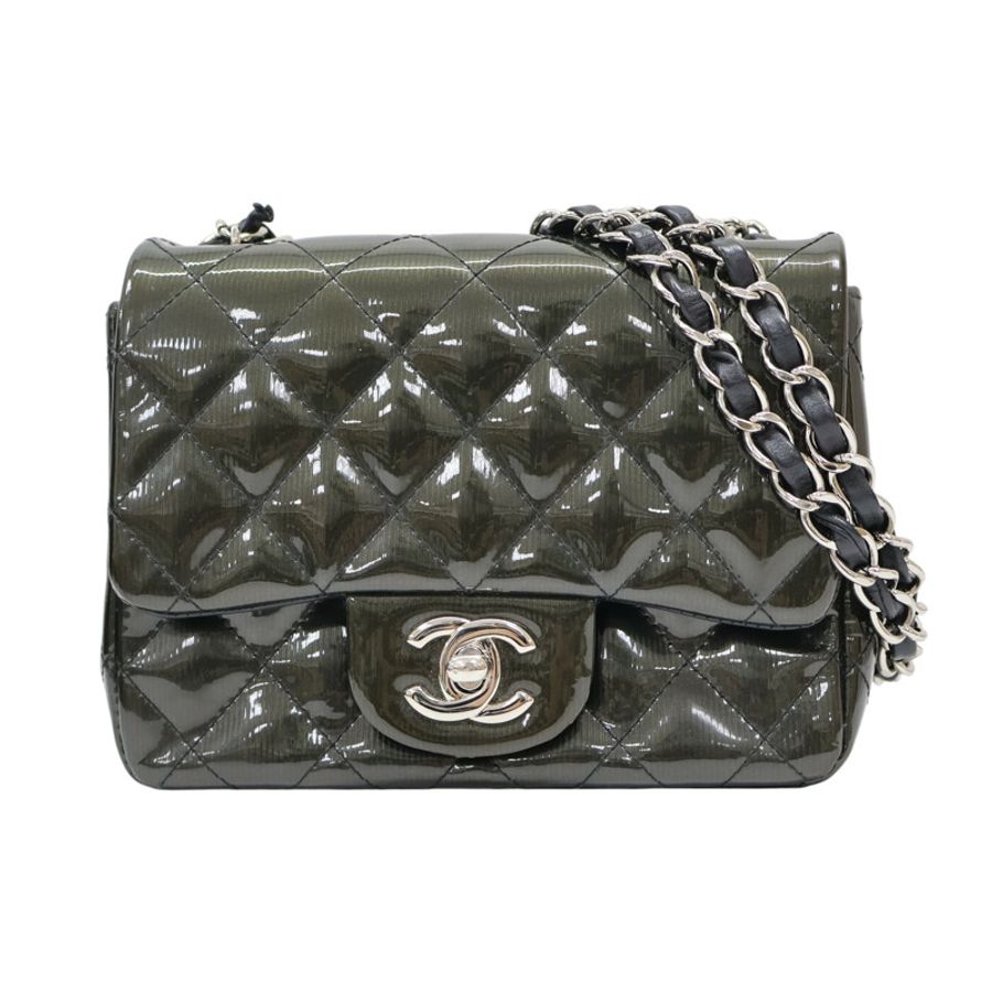 深綠色 菱格紋 漆皮 Mini Classic 肩背包 無卡【CHANEL 香奈兒】 A35200-0