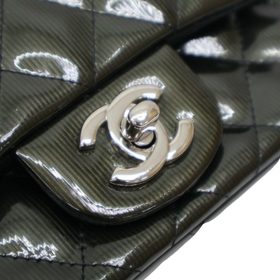 深綠色 菱格紋 漆皮 Mini Classic 肩背包 無卡【CHANEL 香奈兒】 A35200-16