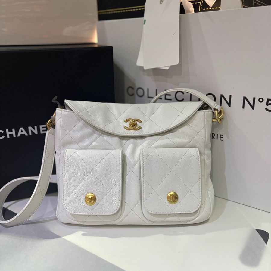 Chanel 香奈兒 羊皮HOBO 雙口袋 郵差包-0