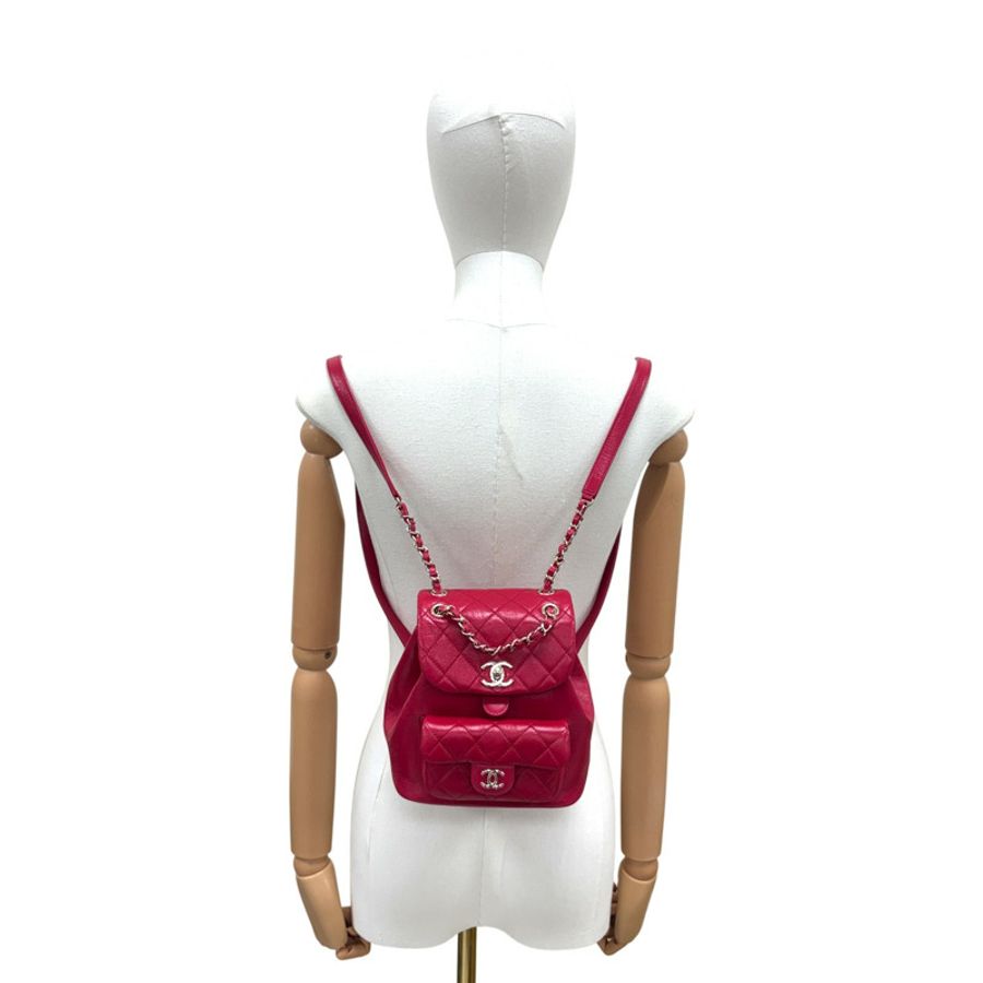 紅色 菱格紋 牛皮 DUMA 後背包【CHANEL 香奈兒】 AS2908-7