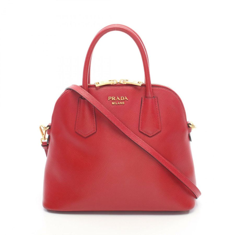 PRADA SAFFIANO CUIR 肩挎斜背包 BL0907 紅色皮革 二手 女士-0