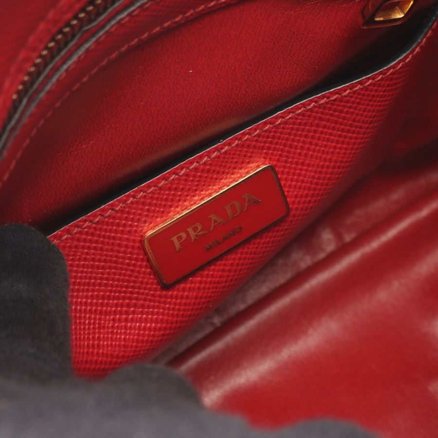 PRADA SAFFIANO CUIR 肩挎斜背包 BL0907 紅色皮革 二手 女士-3