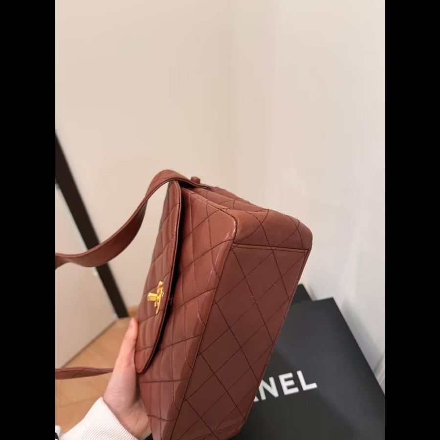 Chanel 香奈兒 24k金vintage 焦糖巧克力金扣kelly中古包 卡標齊-8