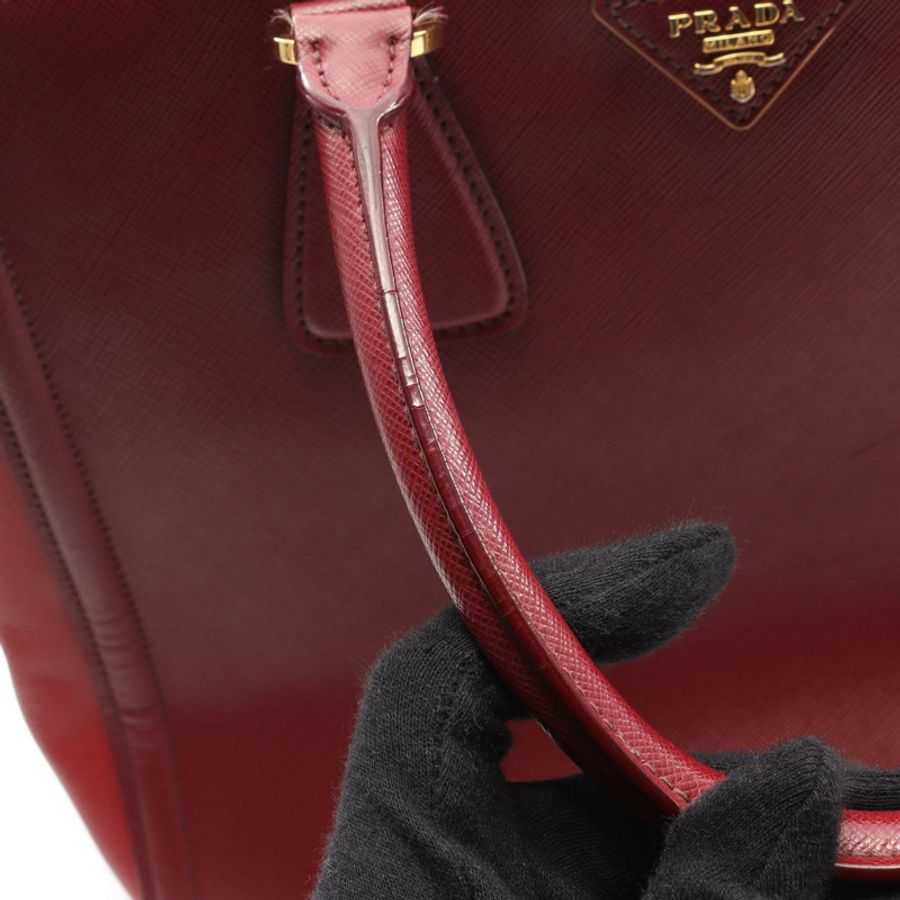 PRADA 三角標誌單背包,Saffiano 皮革,波爾多紅,二手女款-8