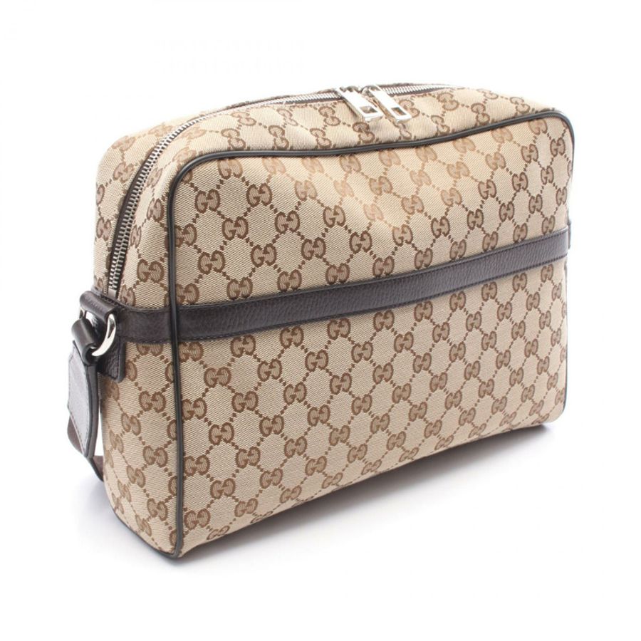 GUCCI GG帆布單肩斜背包 449173 KY9KN 皮革 米棕色 二手-1