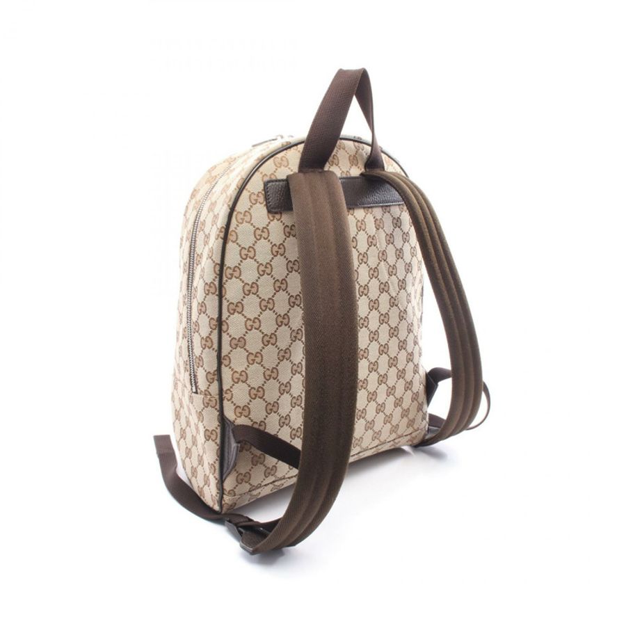 GUCCI GG帆布雙肩包 449906 帆布皮革 米色 棕色 二手 女款-1