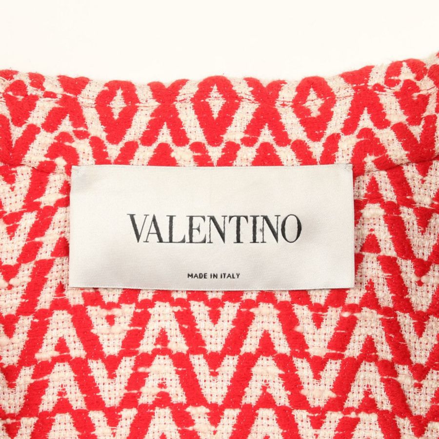 Valentino V 字圖案 其他夾克 棉質 紅色 米色 二手 女裝-2