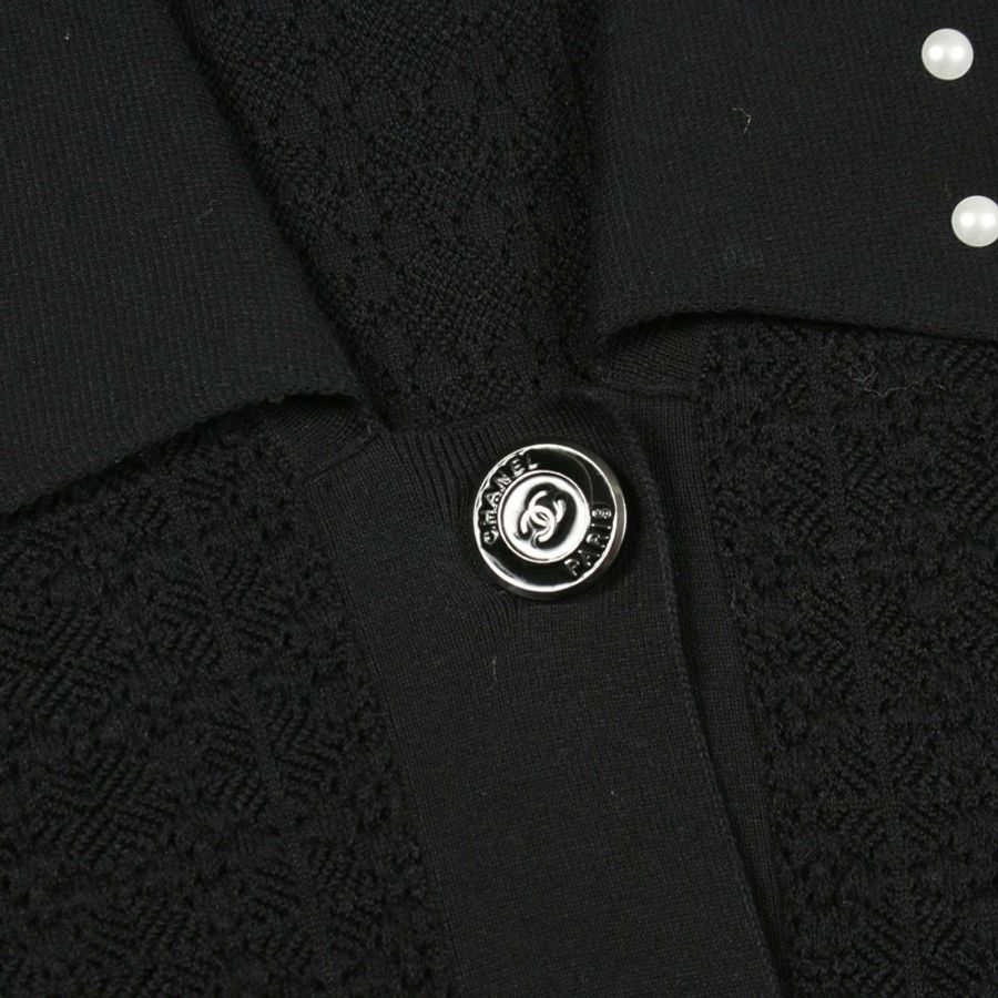 香奈兒 (CHANEL) CC Logo 紐帶珍珠連身裙 P53686K07000 棉尼龍黑 #36 二手女裝-7