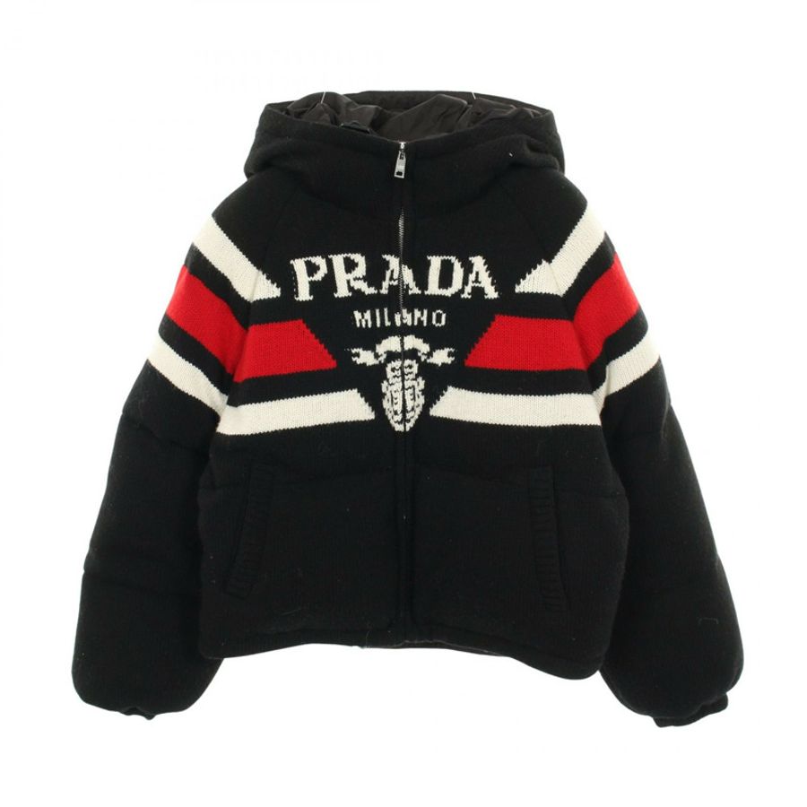 PRADA 羽絨外套 Blouson #40 羊毛羊絨黑色 logo 二手女款-0