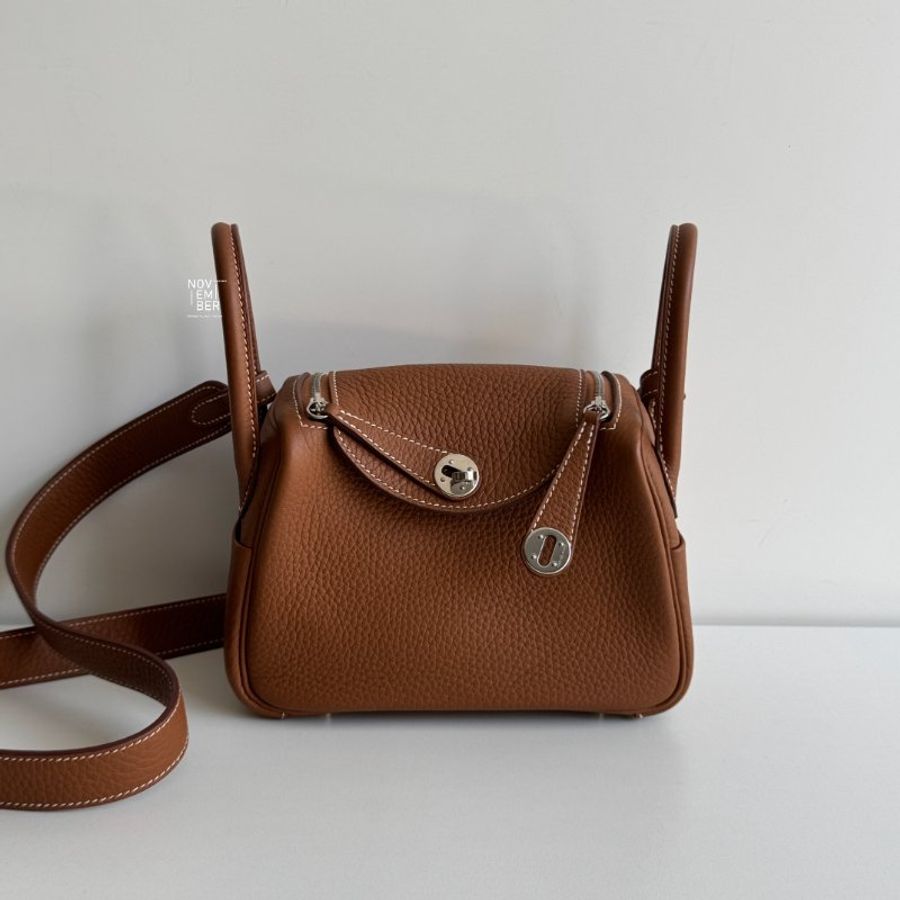99新🆕 Hermès 愛馬仕 Mini Lindy 金棕銀釦二代-0