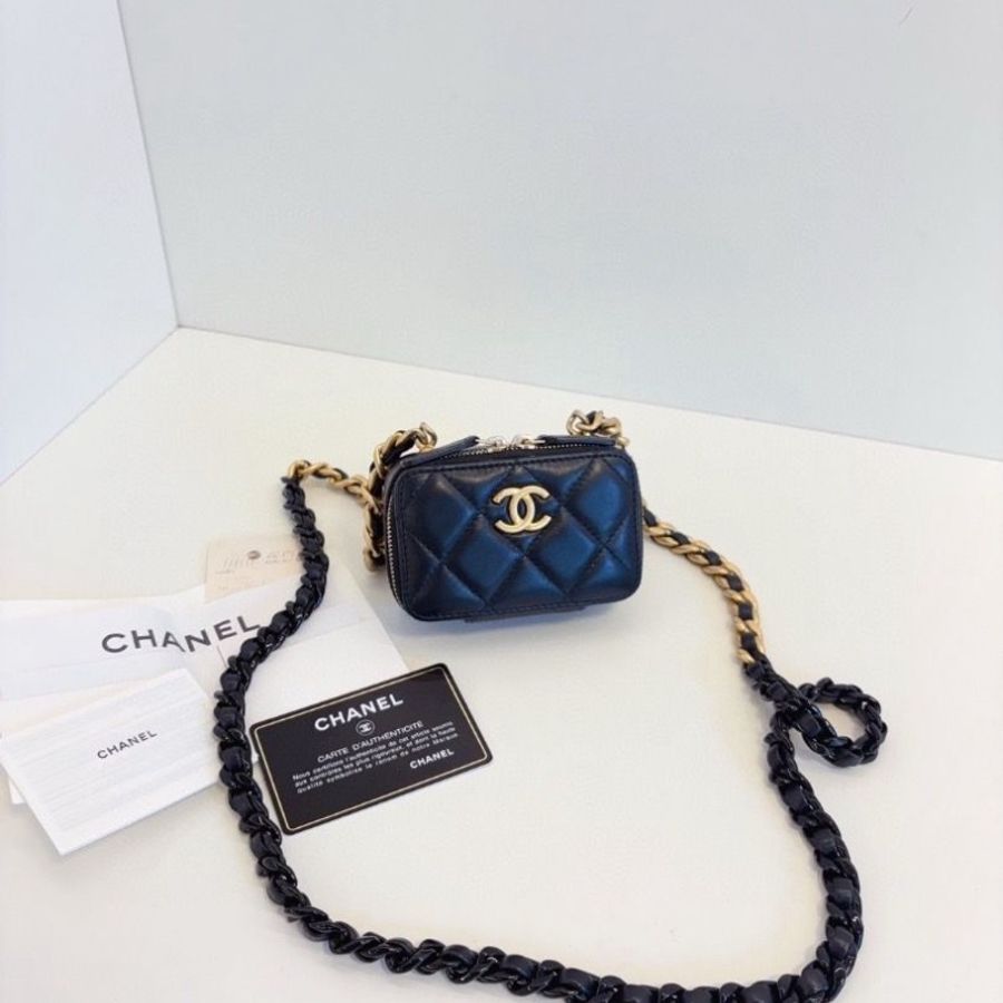 Chanel 黑金相機📷鴛鴦粗鏈條 迷你小盒子鏈條包 11*7*4.5 cm 9新 配件塵袋保卡購證-2