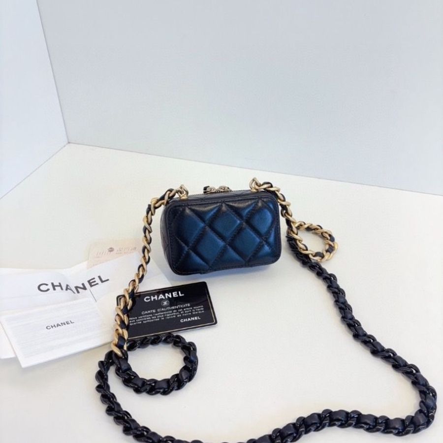Chanel 黑金相機📷鴛鴦粗鏈條 迷你小盒子鏈條包 11*7*4.5 cm 9新 配件塵袋保卡購證-3